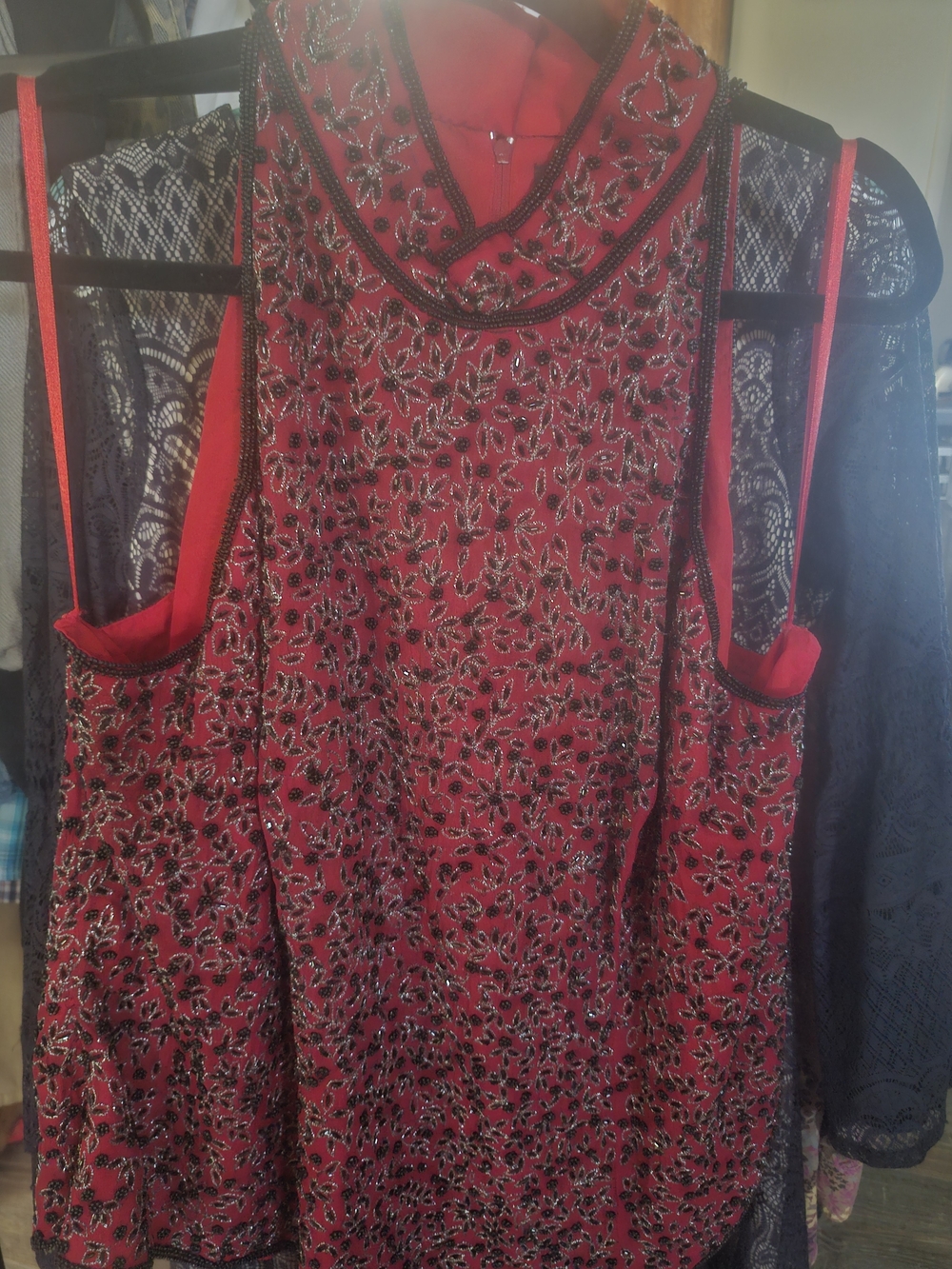 Adrianna Papell High Neck Beaded Halter Top